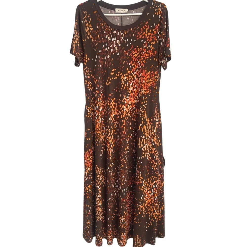 West K Jenesis Short Sleeve T Shirt Midi Dress Womens Large Brown Relaxed NWOT